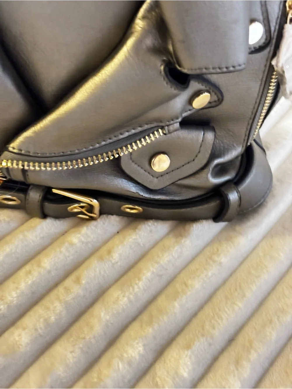 LA MIEL Grey Moto-Style Satchel with Belt Detail